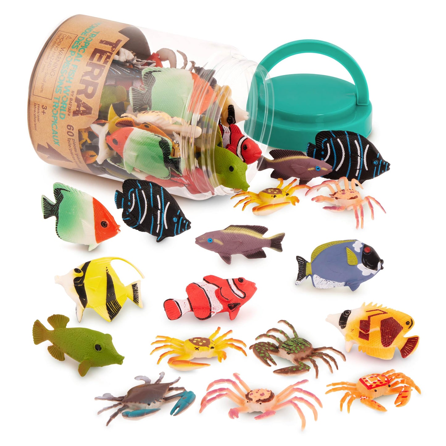 Terra by Battat – 60pcs Tropical Fish & Crab Toys – Mini Plastic Ocean Animal Figurines for Kids – Realistic Sea Creatures in Tube – Sensory Educational Playset for Toddlers Ages 3+