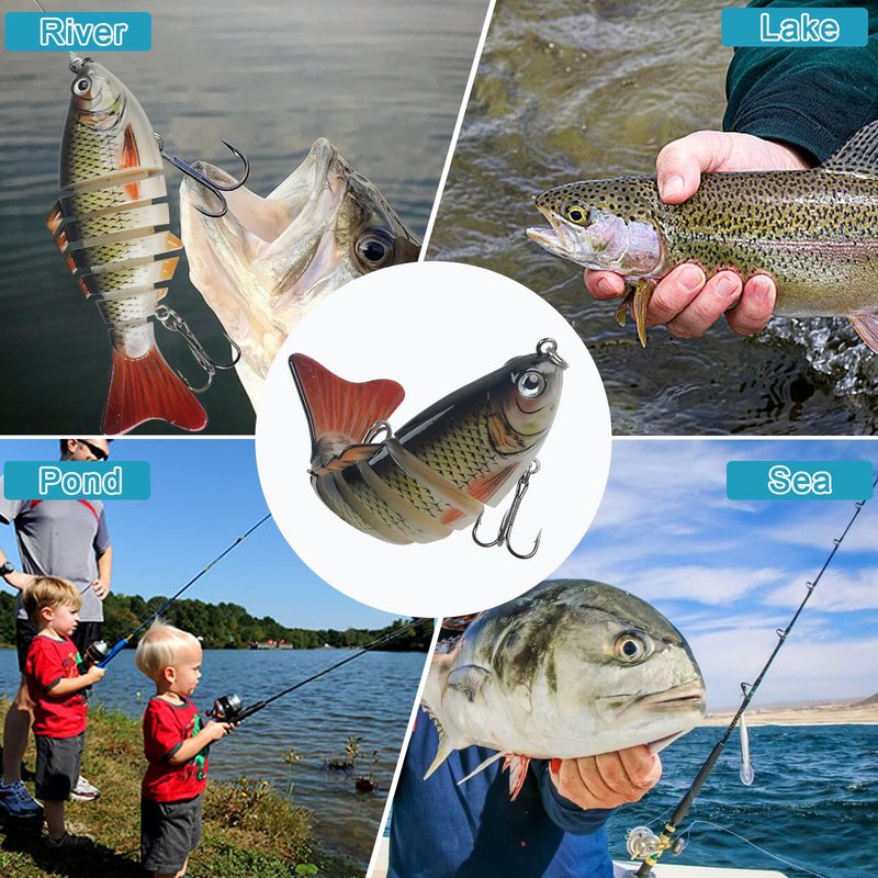 Fishing Lures for Bass Trout Walleye, 5pcs Segmented Multi Jointed Swimbaits Fish-Slow Sinking Bionic Hard Bait Swimming Fishing Lures with Treble Hooks Artificial Lures for Freshwater Saltwater