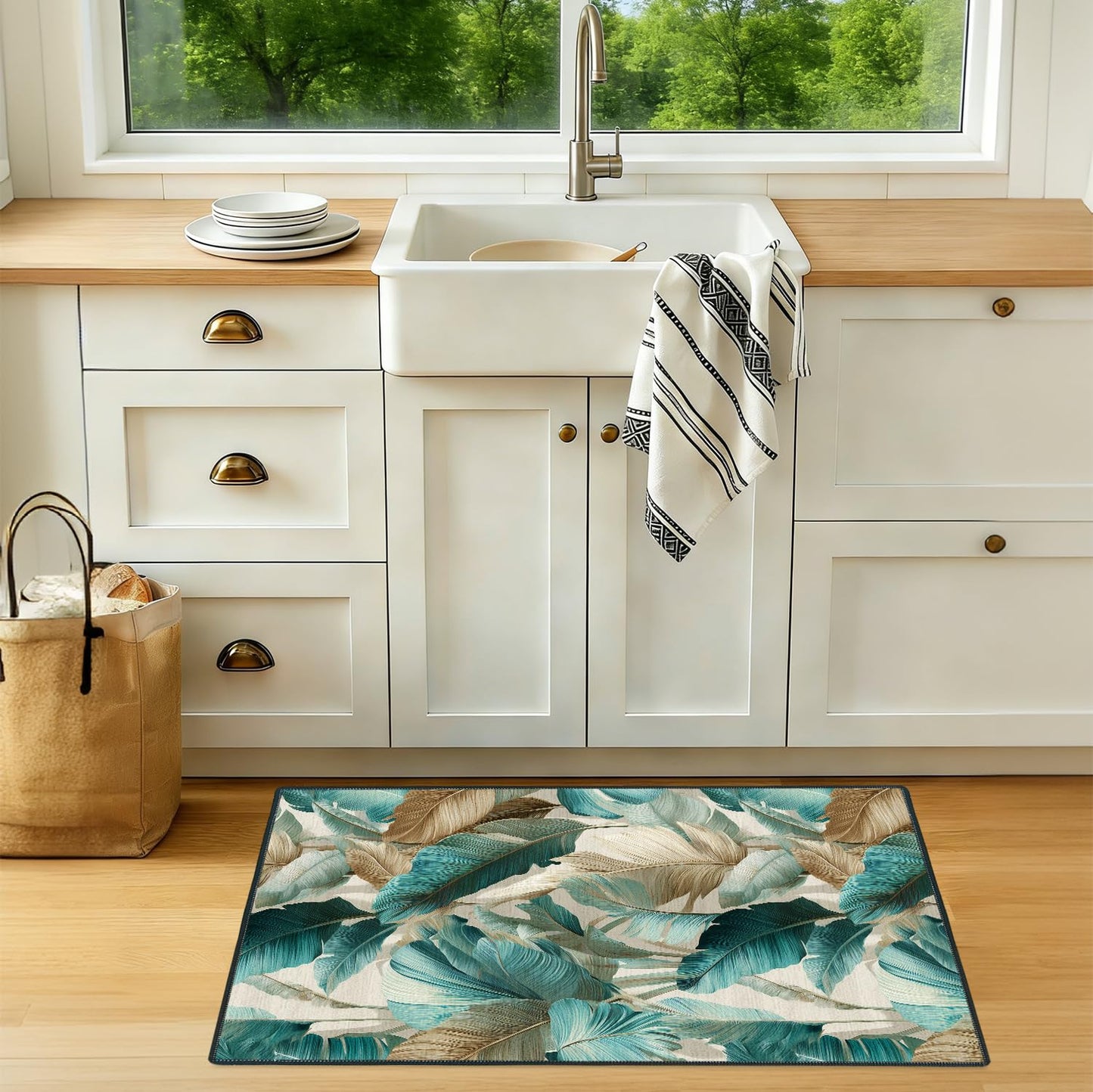 2x3FT Tropical Leaves Area Rug – Indoor Entryway, Non Slip Kitchen and Hallway Floor Mat, Washable Decorative Front Door Rug