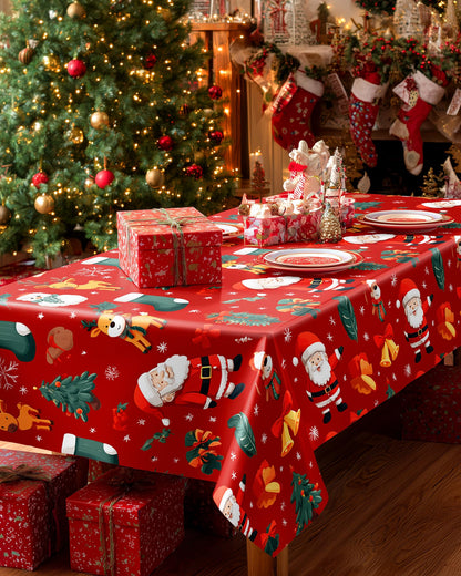 Pureegg Plastic Table Cloth Disposable 10 Pack, 54 x 108 Inch Table Cloths for Parties, Decorative Tablecloths for Rectangle Tables, Christmas Tablecloth Plastic, Leakproof & Sturdy, Christmas Red