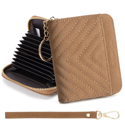 BOSTANTEN Credit Card Holder Wallet RFID Blocking Leather Small Wallet for Women Zipper Keychain Wallet with Wristlet Suede Brown