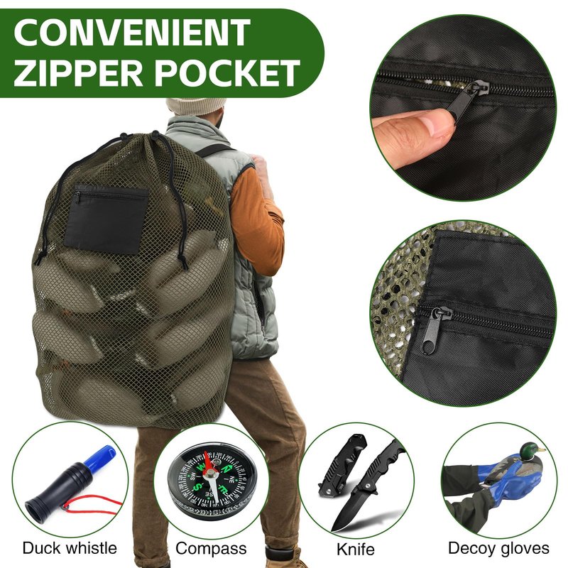 Archerest 1 Pack Extra Large Mesh Duck Decoy Bag, Decoy Bags for Duck Goose with Double Drawstring & Adjustable Shoulder Straps, Light Weight Turkey Waterfowl Hunting Storage Backpack