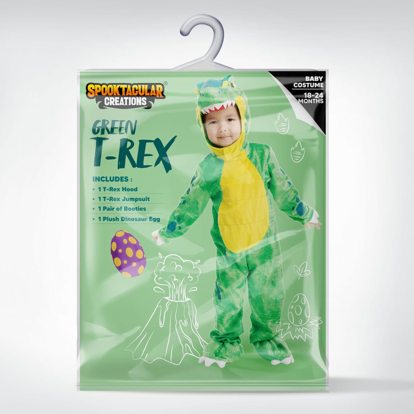 Spooktacular Creations Halloween Dinosaur Costume Kids, T-Rex Costume Outfit with Egg for Toddler Child Dress Up Party