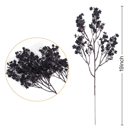 Sggvecsy 15 Pcs Babys Breath Artificial Flowers Gypsophila Bouquets Bulk Real Touch Fake Silk Flowers for Home Halloween Wedding DIY Floral Arrangement Table Centerpiece Festival Decoration (Black)