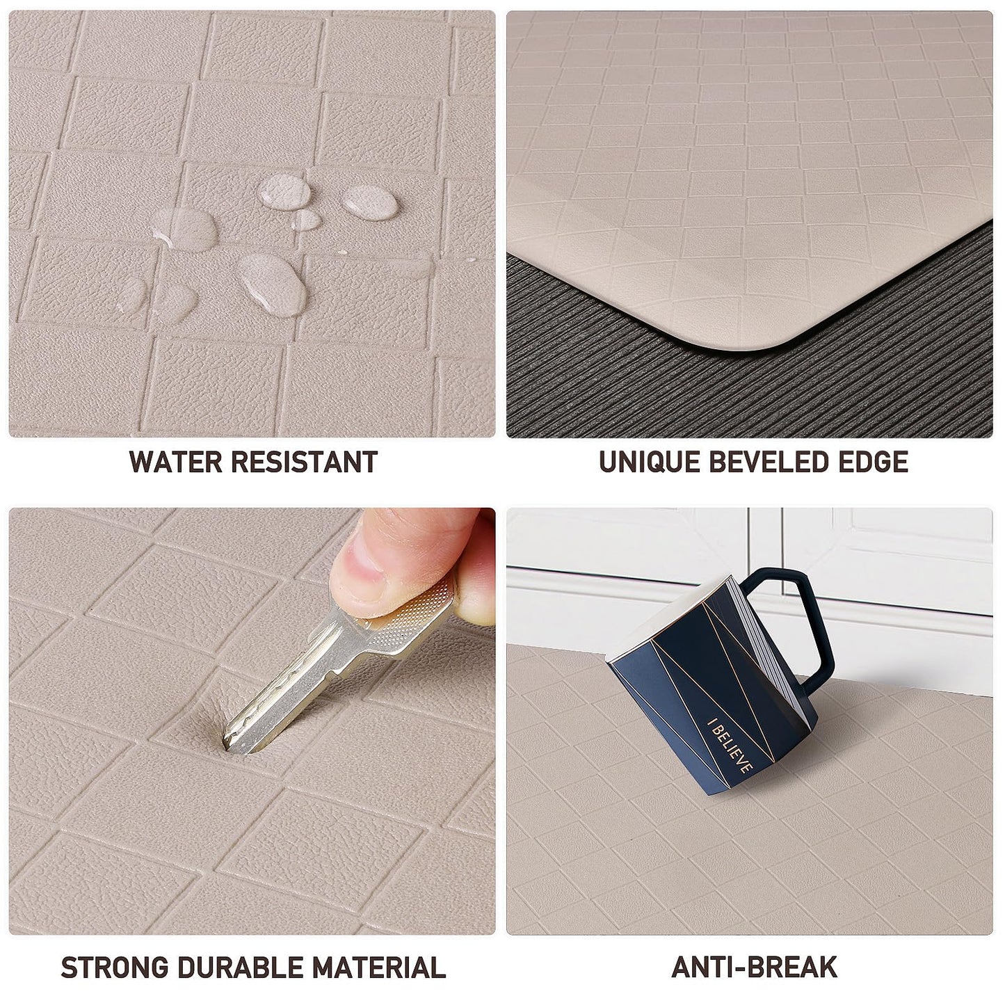 HappyTrends Kitchen Runner Rugs Anti-Fatigue mats,17.3"x 28",Non Slip Waterproof Ergonomic Comfort Mat for Kitchen, Floor Home, Office, Sink, Laundry,Khaki