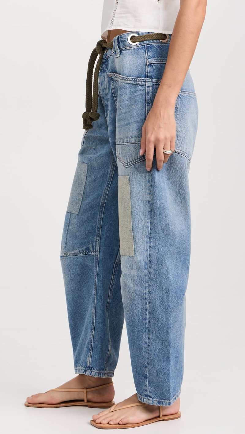 Free People Women's Moxie Pull-On Barrel Jeans, Truest Blue, 27