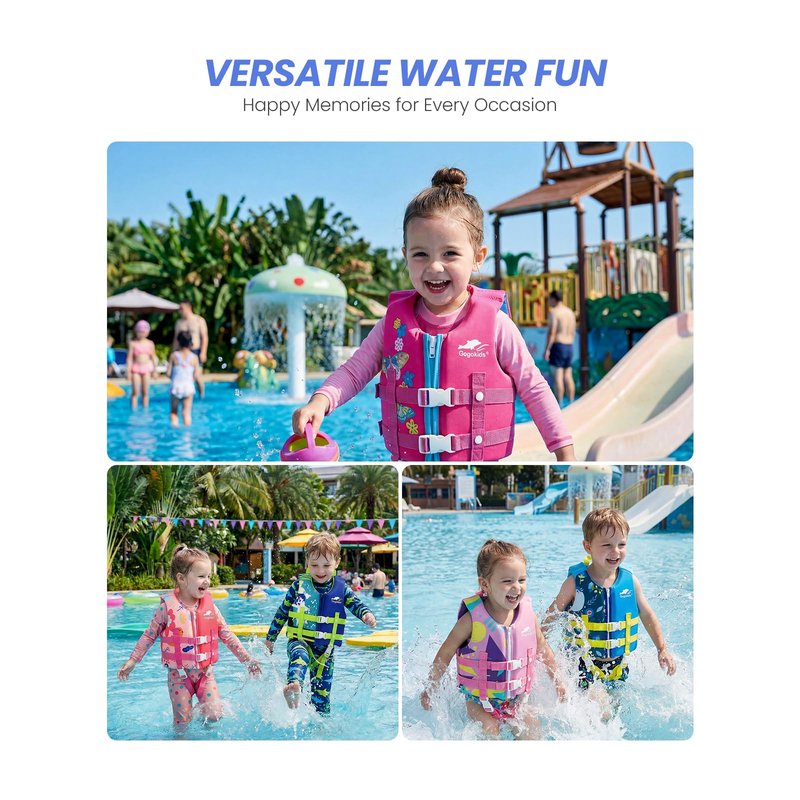 Gogokids Toddler Swim Vest, Premium Swim Vest for Kid Swimming Jacket for 30-40-50-60-70-80 Lbs Girls and Boys, Toddler Floaties Swimming Aid with Dual Safety Strap for 2-9 Years in Pool/Puddle/Beach