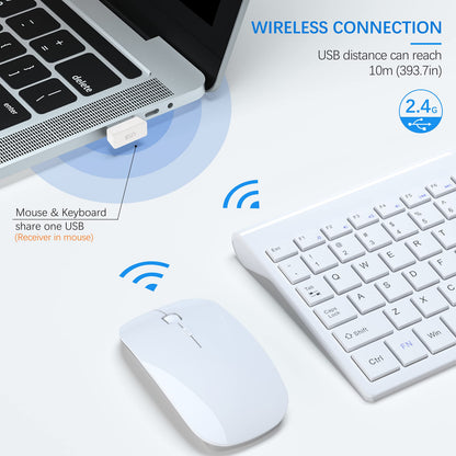 Wireless Keyboard and Mouse Ultra Slim Combo, TopMate 2.4G Silent Compact USB 2400DPI Mouse and Scissor Switch Keyboard Set with Cover, Batteries Included, for PC/Laptop/Windows/Mac - Gray Black
