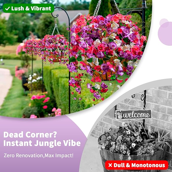Artificial Flowers for Outdoors 2 Pack Fake Hanging Plants with Faux Hibiscus Flowers Summer Fall Decor UV Resistant Silk Leaves for Indoor Outdoor Front Door Porch Patio Planter Decor