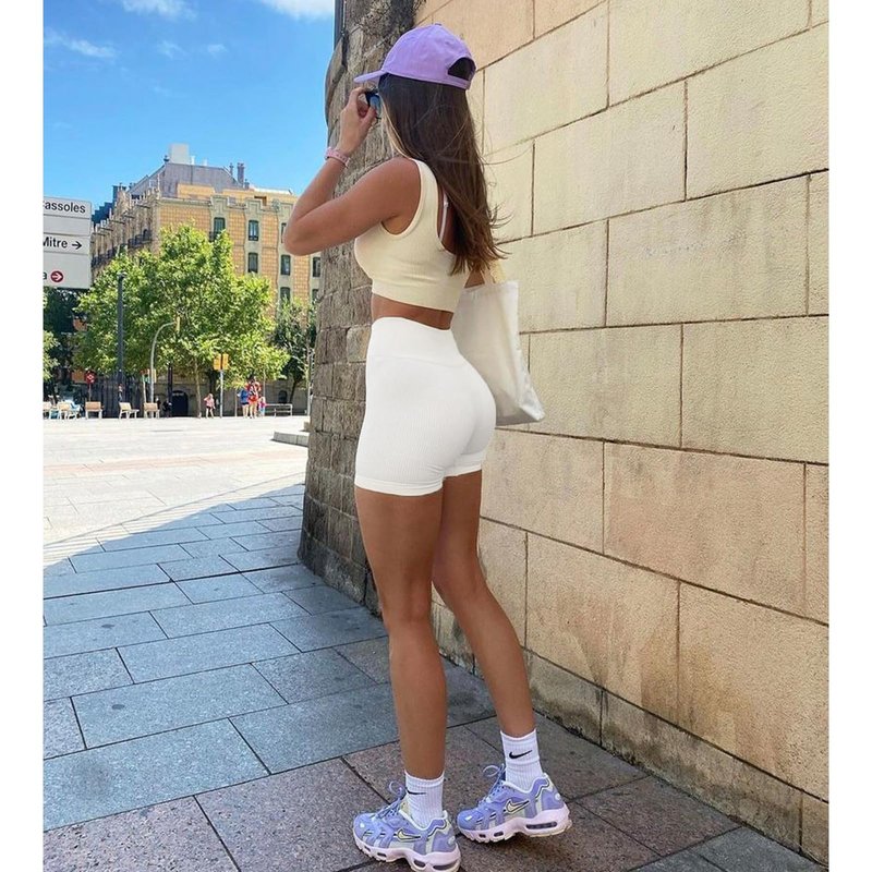 YIZAO High Waisted Biker Shorts for Women-5" Tummy Control Fitness Athletic Workout Running Yoga Gym Shorts White
