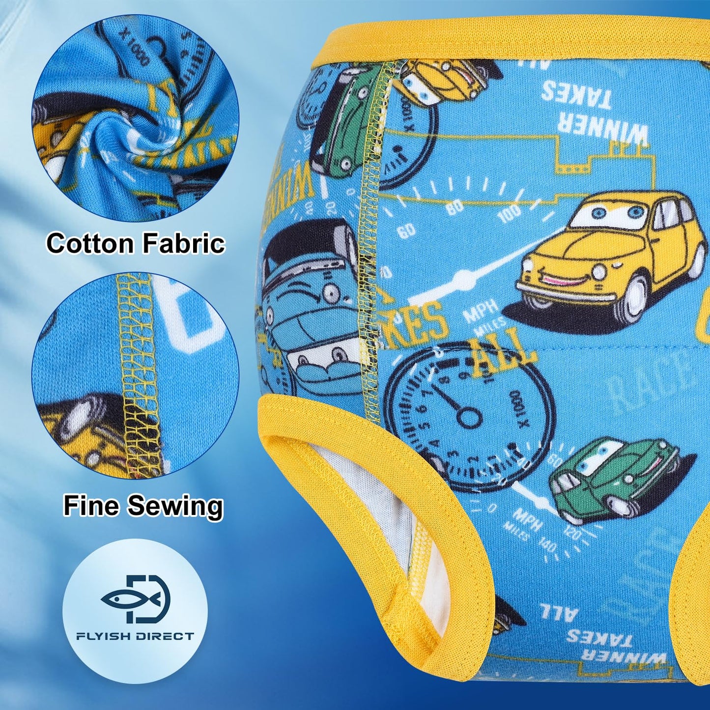 FLYISH DIRECT Potty Training Pant, 100% Cotton Absorbent Training Underwear for Toddlers Boy and Girls 6 Packs, Baby Reusable Potty Training Pants, 3 Years, Animal & Car