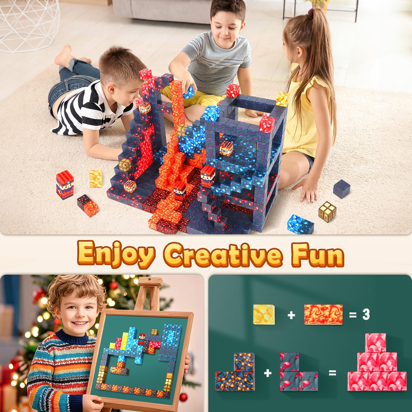 COOLJOYA Magnetic Blocks, 108PCS Magnetic Building Blocks for Kids Boys Girls Aged 3 4 5 6 7 8 Years Old, Montessori STEM Toys for Toddlers Kids, Stacking Construction Toys Sword Lava
