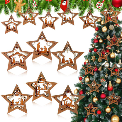 Bucherry 6 Pcs Wooden Christmas Nativity Scene Ornaments Bulk, 2025 Christian Religious Jesus Ornaments for Christmas Tree Nativity Scene Gifts, The Birth of Jesus Decoration(Classic Style)