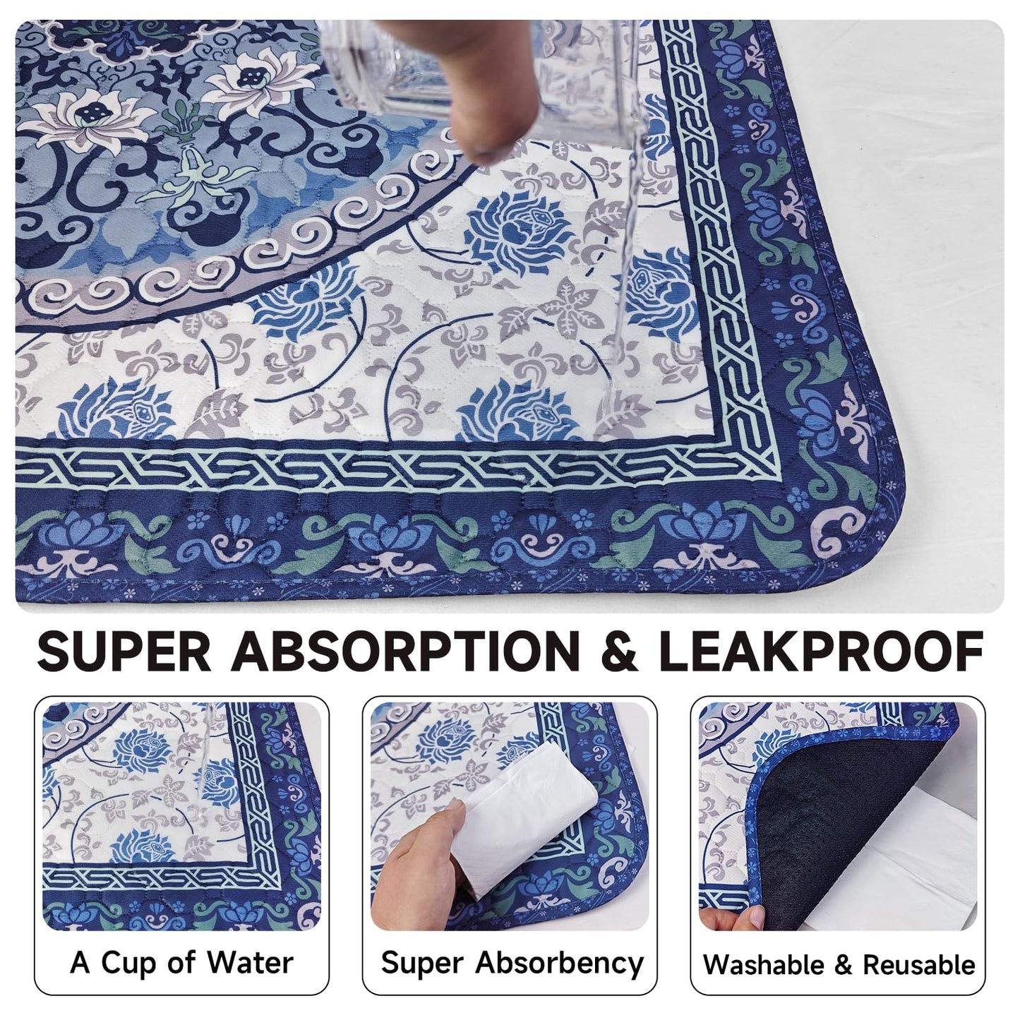 YOSEPATI Washable Pee Pads for Dogs 2 Pack,104x92cm Waterproof Non-Slip Reusable Puppy Pad with Fast Absorbent,Leakproof Whelping Pads for Pet Housebreaking