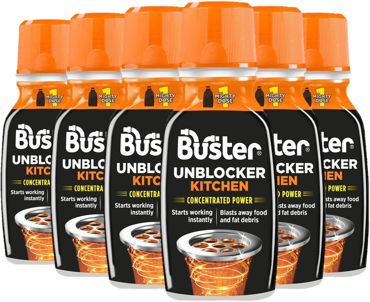 Buster Kitchen Plughole Unblocker 150g, Pack of 6 - Kitchen Drains & Sinks Unblocker, Blasts Fat & Food Debris – Fast Acting Plughole Unclogger, Clears Blockages & Slow-Draining Water