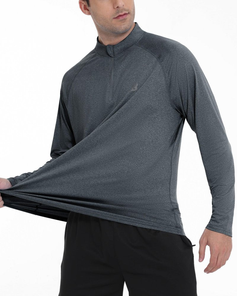 Roadbox Quarter Zip Pullover Men Golf Running Workout Long Sleeve Shirts Lightweight Quick Dry Athletic Rash Guard Shirt Gray