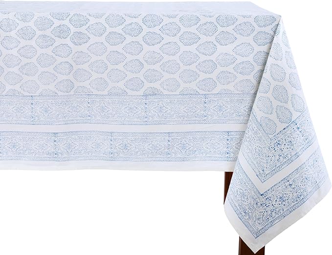 ATOSII Amalfi 100% Cotton Boho Rectangle Fall Tablecloth, Handblock Print Table Cloth for Kitchen I Dining Table Linen Fall Décor I Parties Wedding Outdoor Christmas Thanksgiving I 60 X 108 Inches