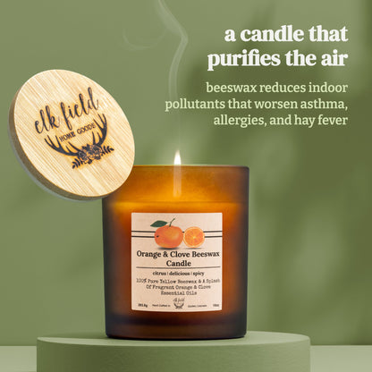 Elk Field Orange Clove Organic Beeswax Candle | 2 Ingredients | 100% Pure Beeswax Candles, Non Toxic, Natural, Organic Candles, Beeswax Candles Scented, Non Toxic Candles, 80 Hour, 10oz