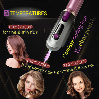 High-end Cordless Curling Iron Rechargeable, Portable USB Battery Operated Wireless Hair Curlers,Fast Heat-Up Curling Wand,Ideal for Home,Travel & Camping (Purple)