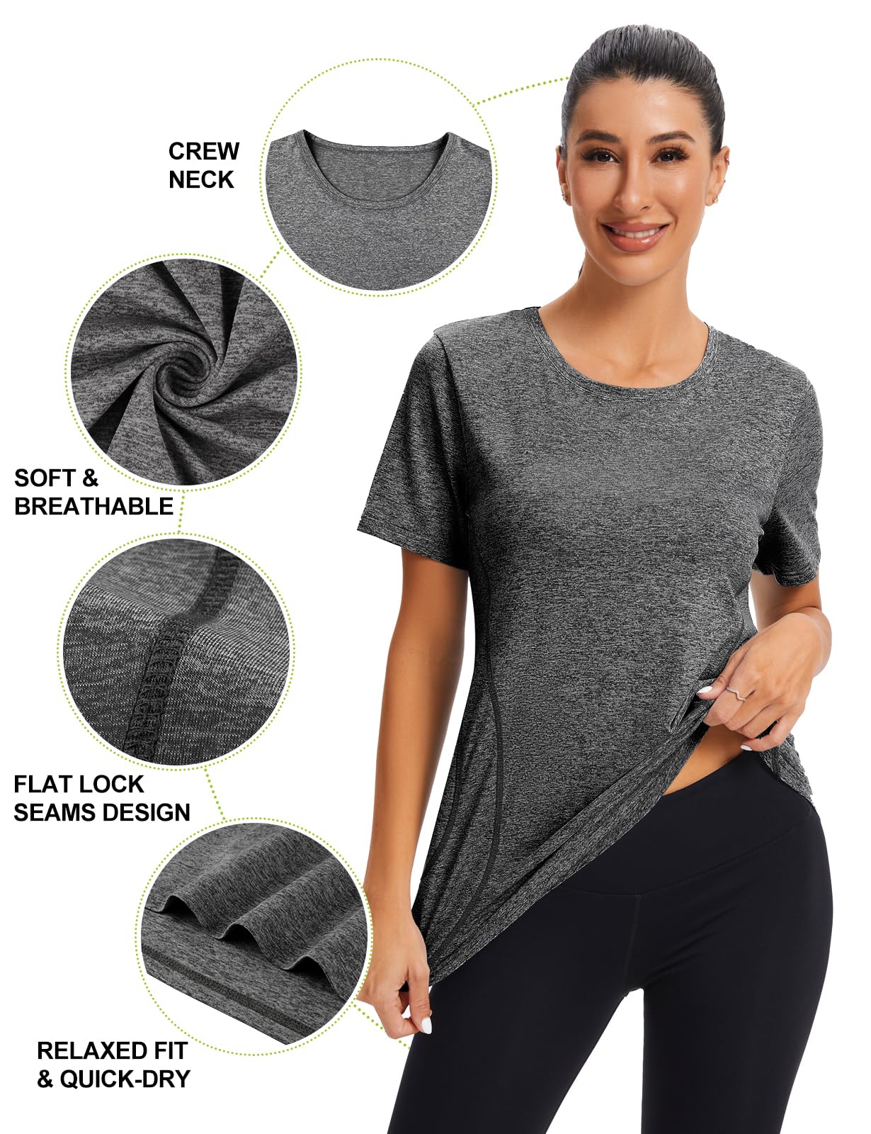 Fitness Yoga Shirts Tops for Women,Cucuchy Juniors Workout Clothes Cute Short Sleeve Round Neck Casual Tee Shirt Flowy Athletic Wear Fast Fit Hiking Running Sport Clothing Funny Outfit Black M