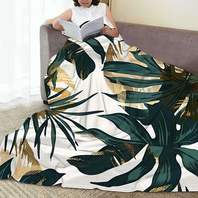 Throw Blanket, Abstract Tropical Leaf Blanket Palm Leaf Throw Blankets for Bed Kids Adults, Lightweight Cozy Blanket for Living Room, Bedroom 50"x60"