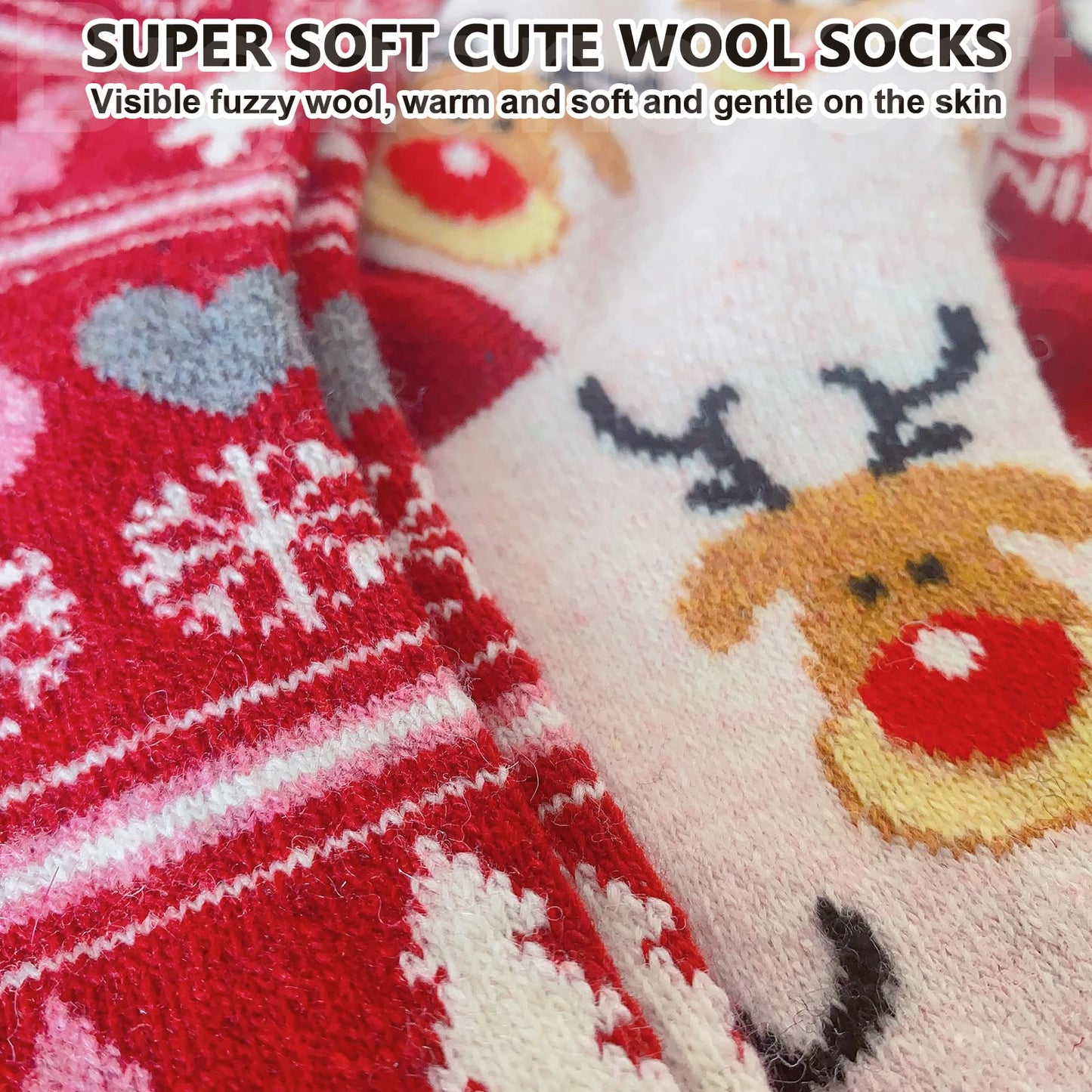 IIG Cute Warm Wool Socks for Women Super Cozy Thick Crew Winter Socks Gifts, 5 Pairs (Christmas 01-5 Pairs)