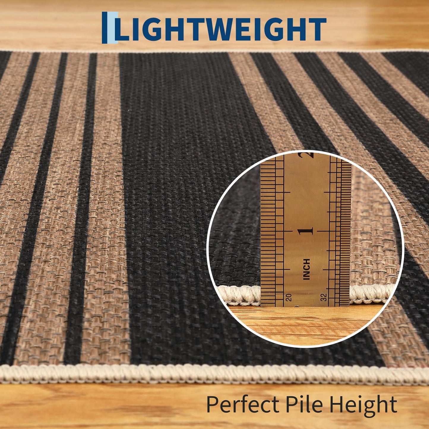 GAOMON 8x10 Outdoor Rug for Patio Easy Jute Rug for Living Room Classroom Office Modern Striped Bedroom Rugs Stain Resistant Indoor Outdoor Area Rug for Dining Room Balcony Black and Brown