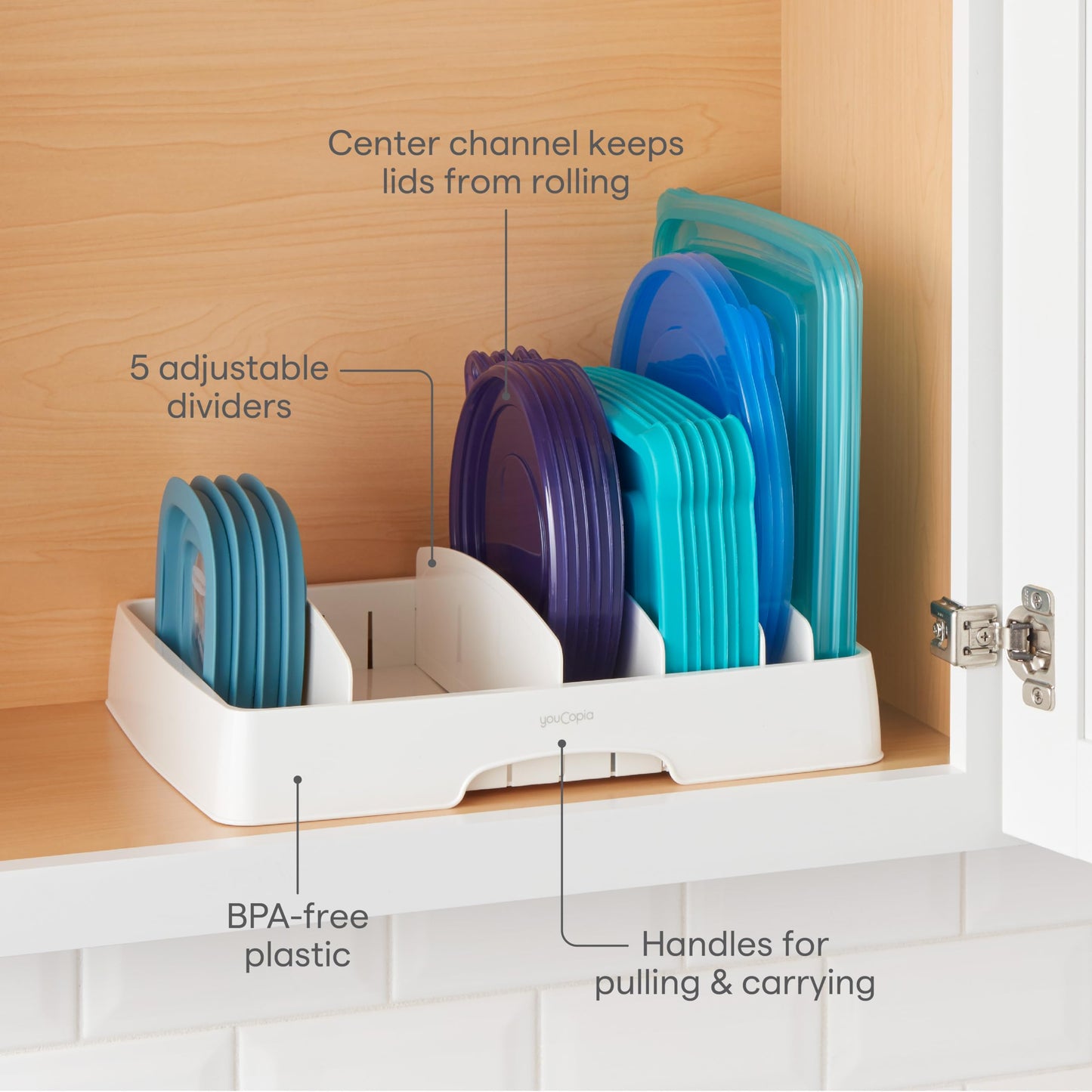 YouCopia StoraLid Adjustable Food Container Lid Organizer for Kitchen Cabinet Storage, Large