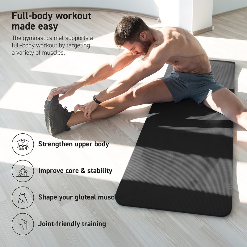 MSPORTS Thick Yoga Mat Non Slip – Extra Comfortable Exercise Mat for Home Workouts, Pilates, Stretching & Gym – Cushioned NBR Foam, Yoga Mat with Strap, for Women & Men (Black, 74.5 x 24 x 0.6 in)