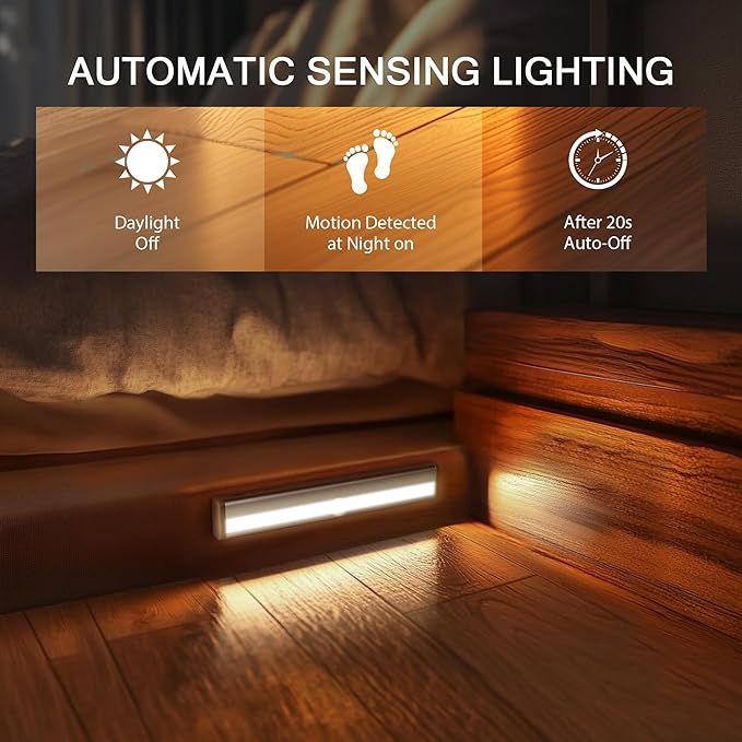 Motion Sensor Closet Lights, 10 LED Motion Sensor Lights, Stick-on Anywhere Battery Operated Night Light Bar, Safe Lights for Closet Cabinet Wardrobe Stairs, 6 Pack