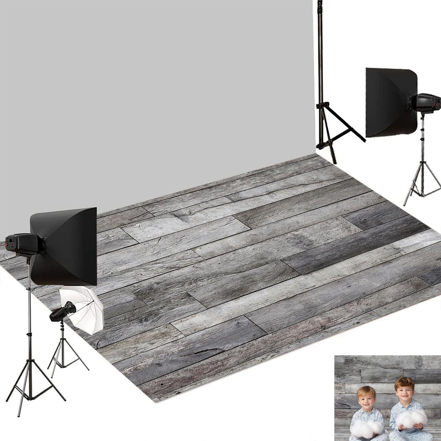 Kate Grey Wood Rubber Photography Floor Mat, Non-Slip Retro Wood Printed Floor Backdrop, Foldable Newborn Photography Drops Photo Studio Props 5x4ft