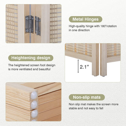 FDW Room Divider Bamboo Room Divider Wall Folding Privacy Wall Divider Wood Screen for Home Bedroom Living Room (6 Panel, Natural)