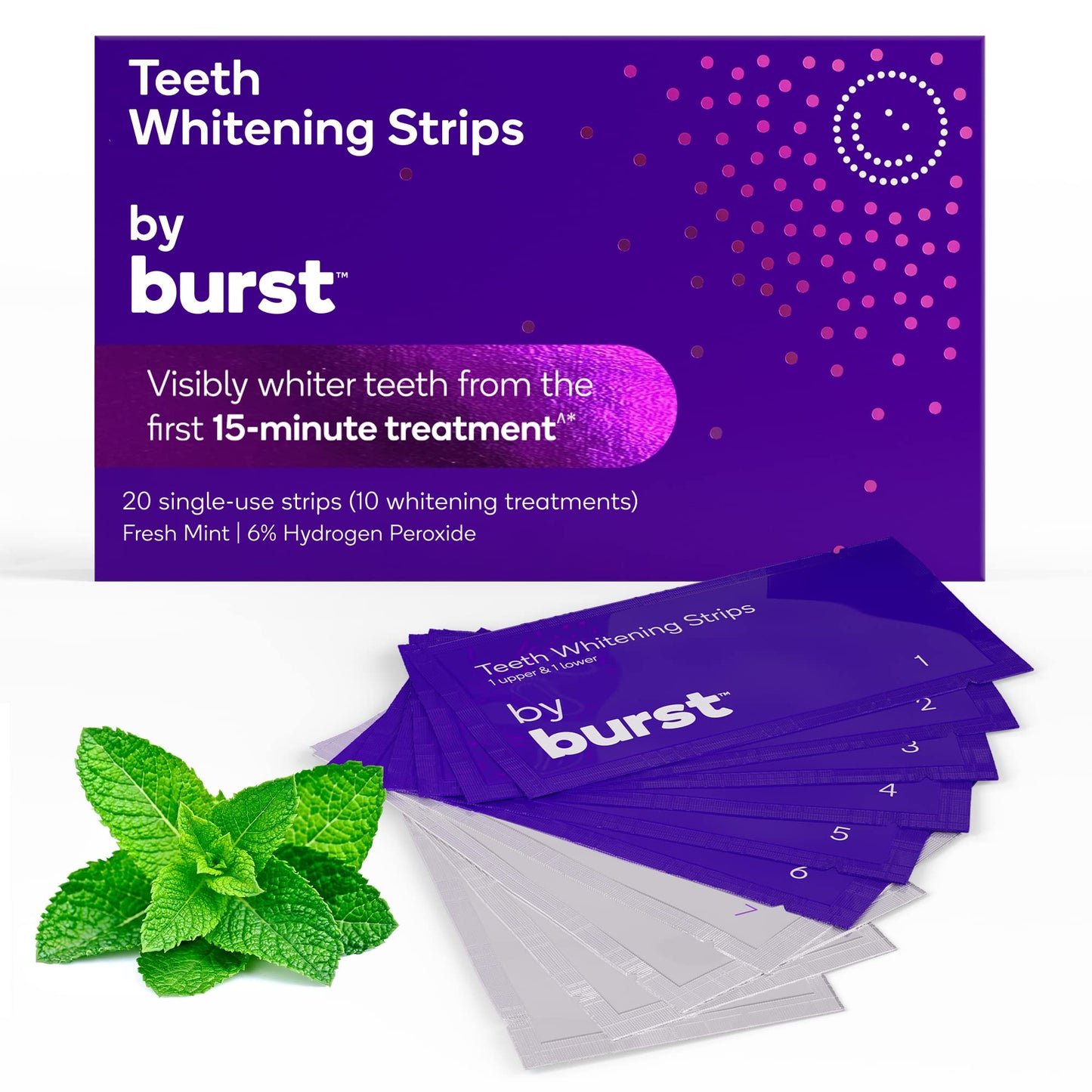 BURST Sensitive Teeth Friendly Whitening Strip Kit (Mint + Coconut) | 10 Treatments with No-Slip Grip | Visible Results in Just 15 Minutes