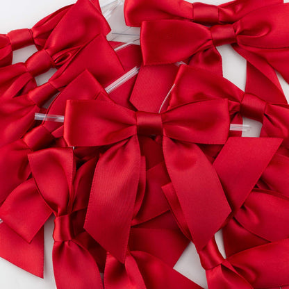 7Rainbows 30pcs Boutique 2.5" Red Satin Ribbon Twist Tie Bows for Tying Up Packages Gift Wrapping
