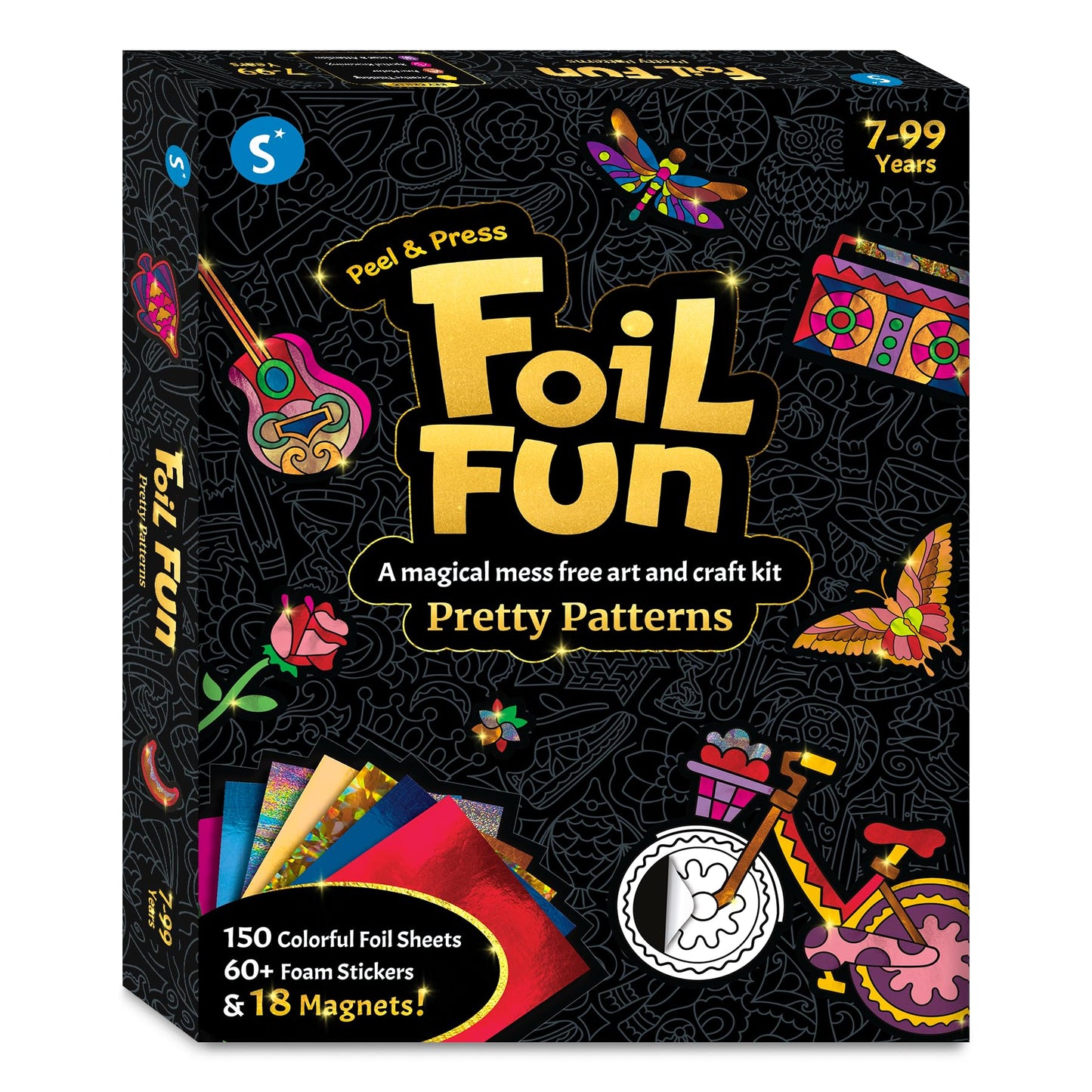 Skillmatics Foil Fun - Pretty Patterns, 18 DIY Magnets Mess-Free Art, Colorful Creative Party Activity, Craft Kits, 60+ Foam Stickers, Gifts for Kids, Teens, Adults, Families