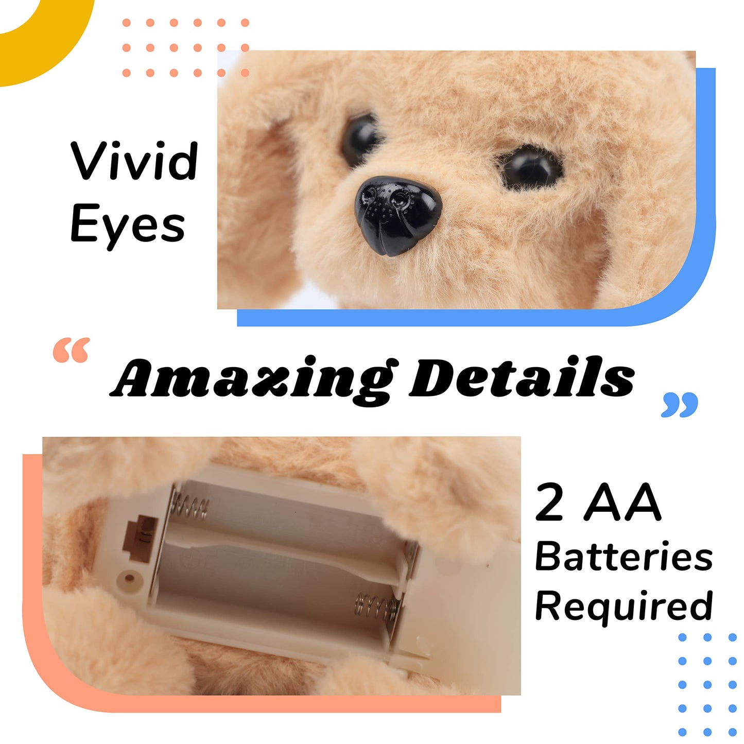 Hopearl Walking Dog Golden Retriever Interactive Electronic Pet Plush Toy Puppy Woof and Moving Animated Nodding Head Gift for Toddlers Birthday, Brown, 18cm