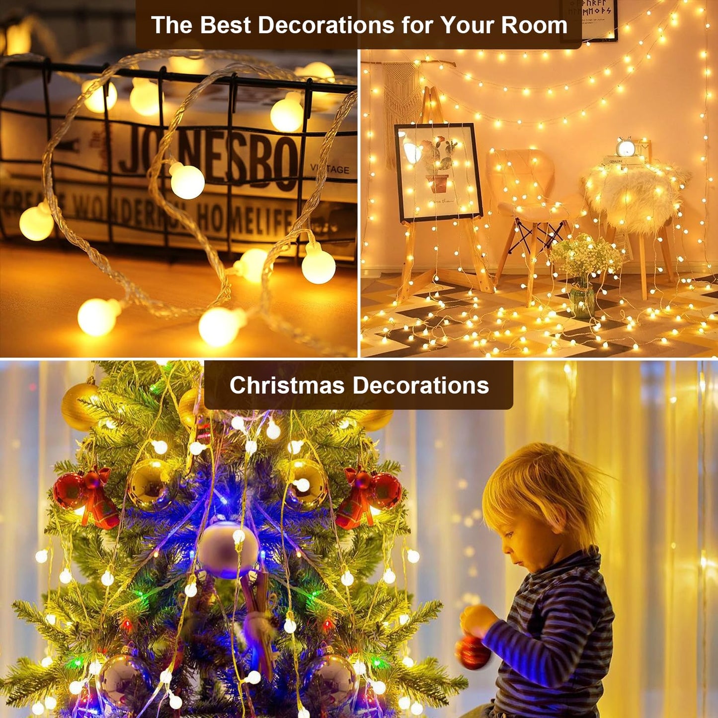Bigzom USB Indoor Fairy Lights, 7m 40LED Spherical Fairy Lights, 5V Warm White Lights for Bedroom, Balcony, Parties, Christmas Decoration