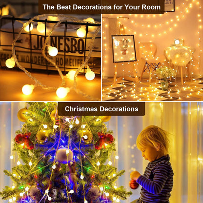 Bigzom USB Indoor Fairy Lights, 7m 40LED Spherical Fairy Lights, 5V Warm White Lights for Bedroom, Balcony, Parties, Christmas Decoration
