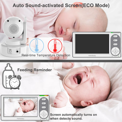 HelloBaby 4.3'' Video Baby Monitor with 30 Hours Battery, Remote Pan-Tilt-Zoom Baby Monitor No WiFi, Baby Monitor with Camera and Audio, Night Vision, ECO Mode, Two-way Talk, 8 Lullabies, 1000ft Range