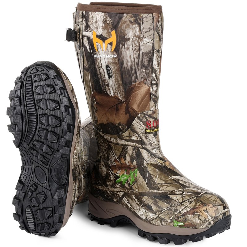 Hunthor Rubber Hunting Boots for Men with 800g Insulation, Waterproof Insulated 6mm Neoprene Shoes for Outdoor Hunting (Next Camo, Size 6-14)