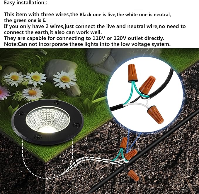 Outdoor Landscape Lights,5W 500lm,High Voltage 110V 120V Ground Lights,IP65 Waterproof LED Well Light,3CCT Selectable Underground Lamps Wired for Garden,Pathway,Driveway,Pack of 8