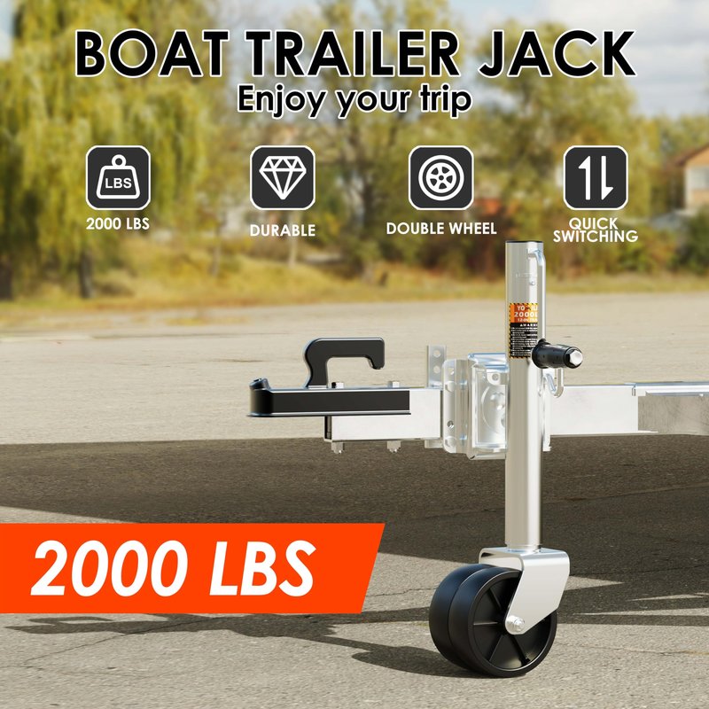 YOMILINK 2000 lbs Trailer Jack with Dual Wheel, Heavy Duty Swivel Boat Jack, 12" Lift, Bolt-on Tongue Trailer Jacks for RV Boat Trailers, Silver