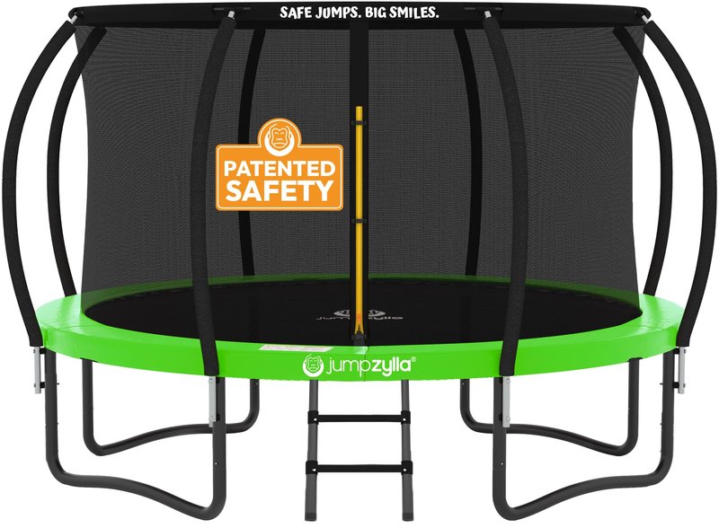JUMPZYLLA Trampoline Outdoor 8FT 10FT 12FT 14FT 15FT 16FT with Enclosure and Ladder, ASTM Approved Recreational Trampoline for Kids and Adults, Anti-Rust Coated Frame (Green, 8FT)