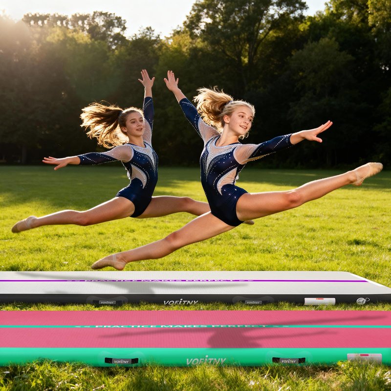 VOFiTNY All Purpose Gymnastics Air Mat 10’x3.3’x4’’ Sturdy Tumble Track for Home/Gym Pink/Green