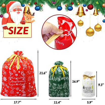 ZMCINER 38 PCS Christmas Drawstring Gift Bags Assorted Sizes Christmas Bags Drawstring for Gifts for Xmas Holiday Presents Party Favor