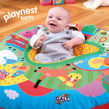 Galt Playnest, Farm - Baby Sit Me Up with Inflatable Ring, Head and Neck Support, 8 Sensory Activities,100cm Diameter and Machine Washable Cover - Easy Travel, Suitable from Birth - Ages 0 Months Plus