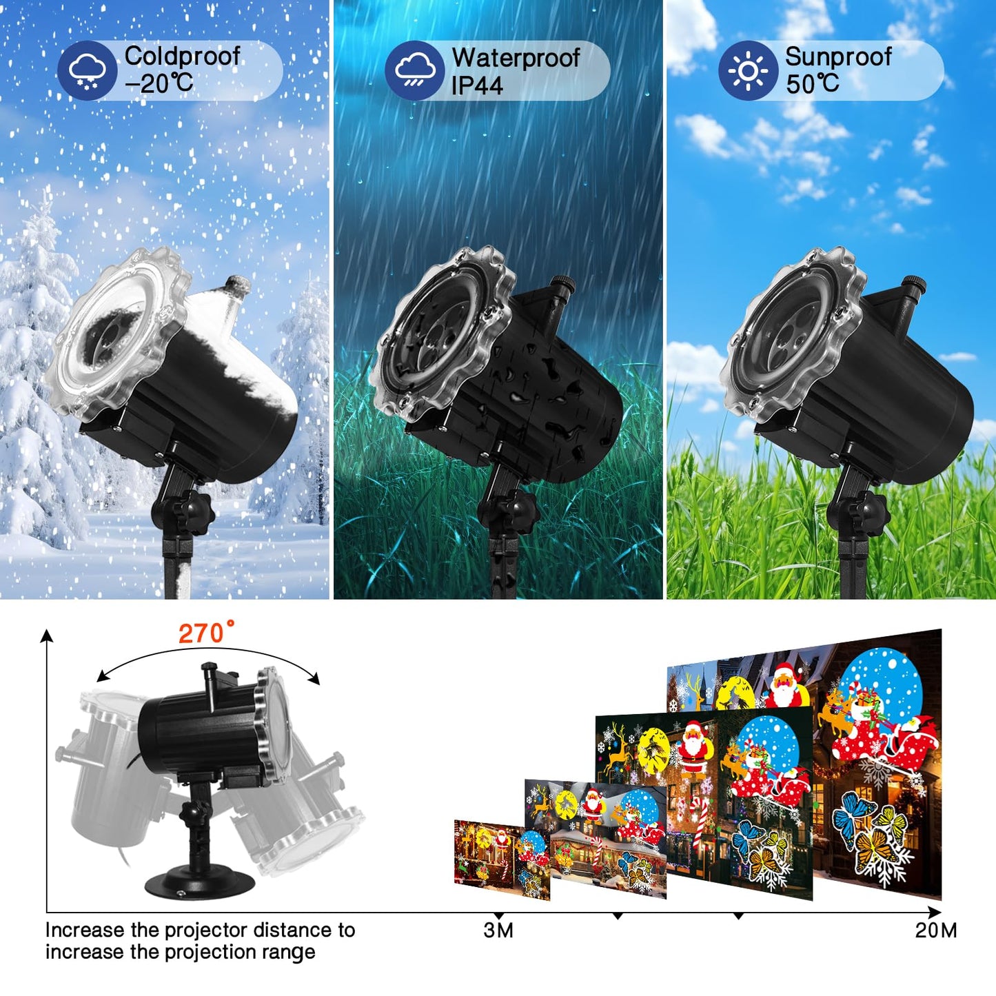 Halloween Decorations,MOSSNDAR 64 HD Patterns Halloween Christmas Projector Light Outdoor,Holiday Projector Light with RF Remote,Waterproof Landscape Lamp Projector for Garden Party,Xmas New Year Gift