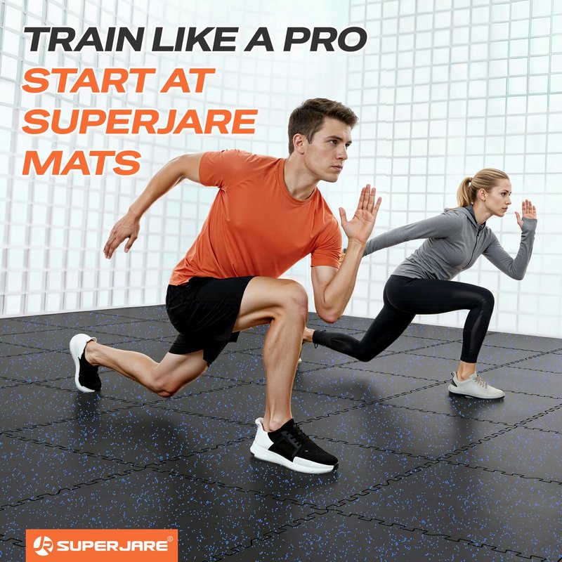 SUPERJARE 0.56'' Thick 24 Pcs 96 Sq Ft Rubber Top Exercise Equipment Mats, High Density EVA Foam Mats with Rubber Top, Interlocking Gym Flooring for Home Gym, Protective Workout Mat, Black/Blue