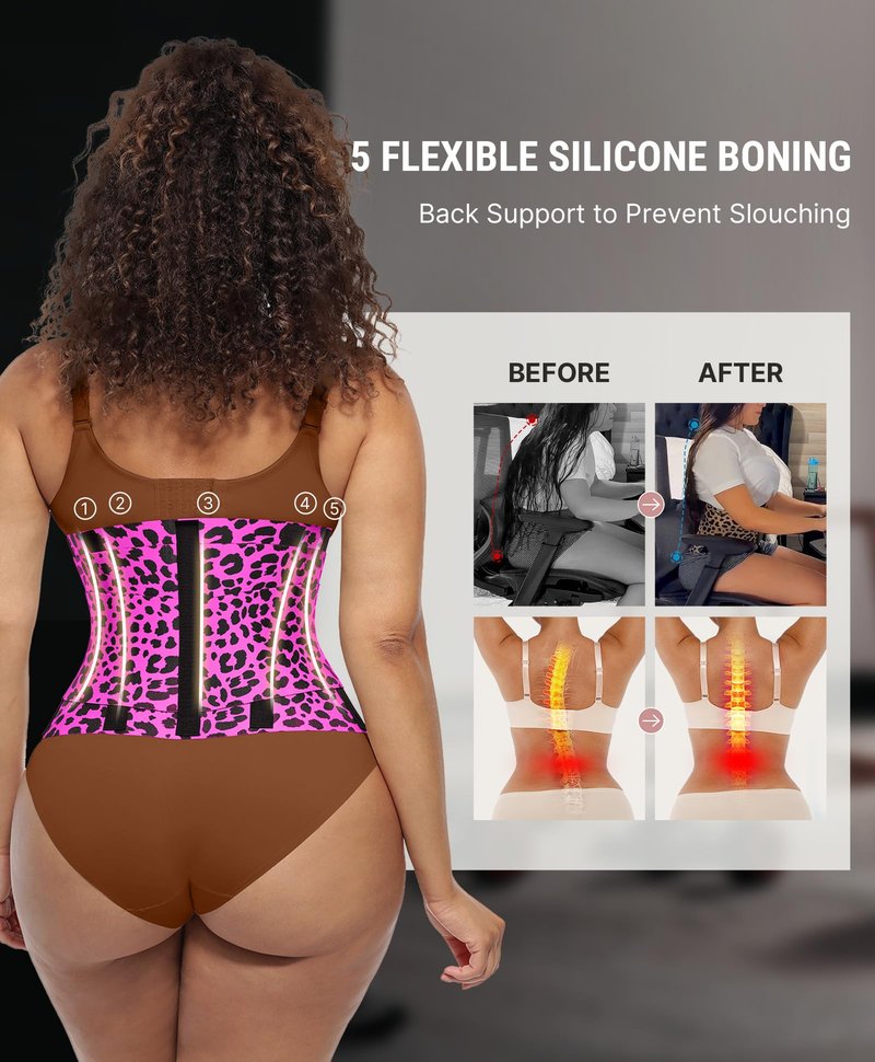 FeelinGirl Workout Waist Trainer Cincher Corset Shaper Tummy Slimmer Plus Size for Women Rose Leopard XS