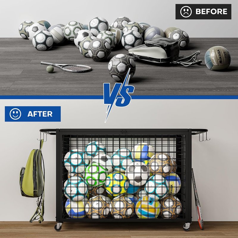 Extra Large Ball Cart Storage - Rolling Design with Lockable Wheels for Easy Transport